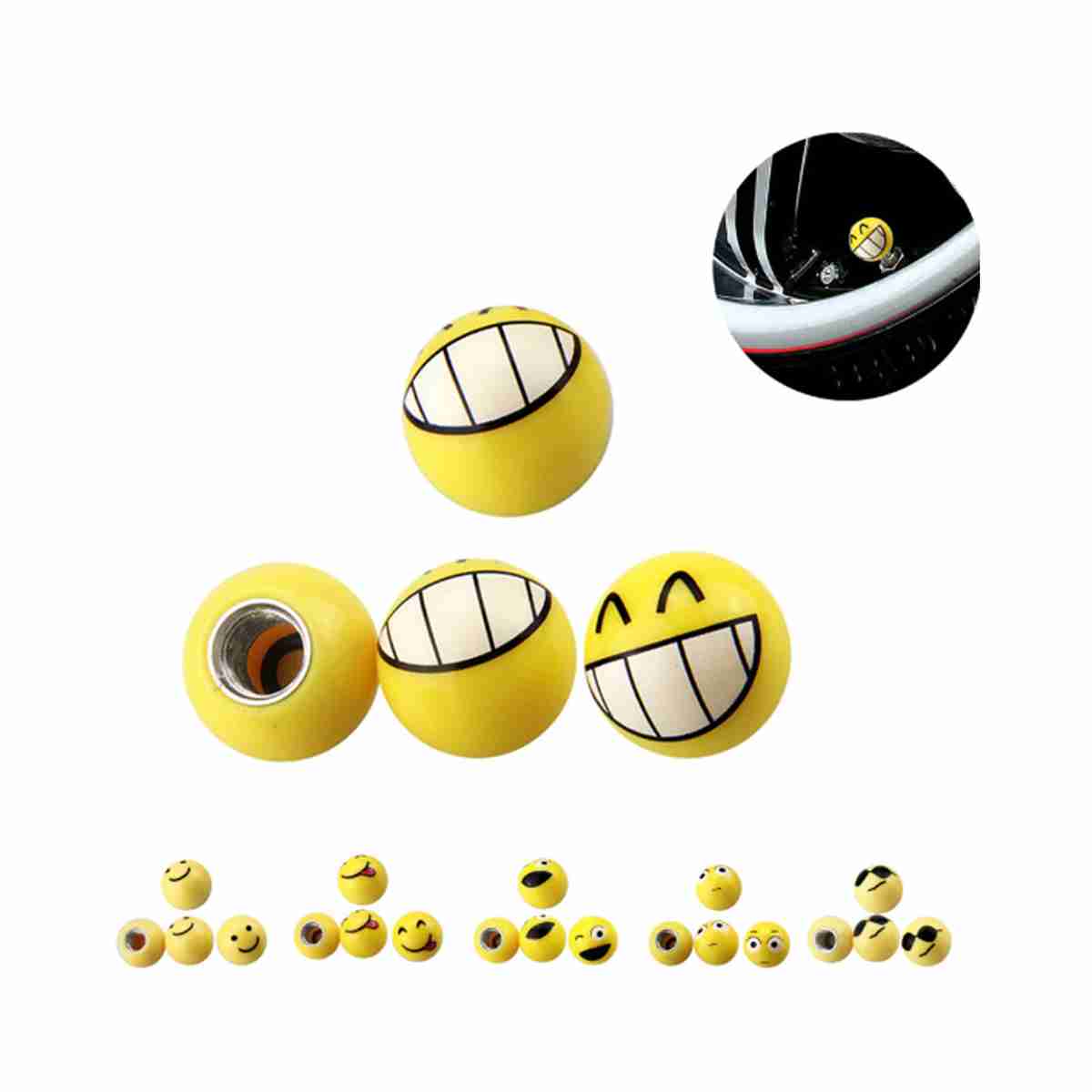 Air Nozzle Universal Car Wheel Tire Valve - Tyre Air Caps - Car Moto Bike Cute Smiley Ball - Tubeless Tire Valve Stem Caps - Air Leakproof  (4pcs/set) - Thumbnail 2