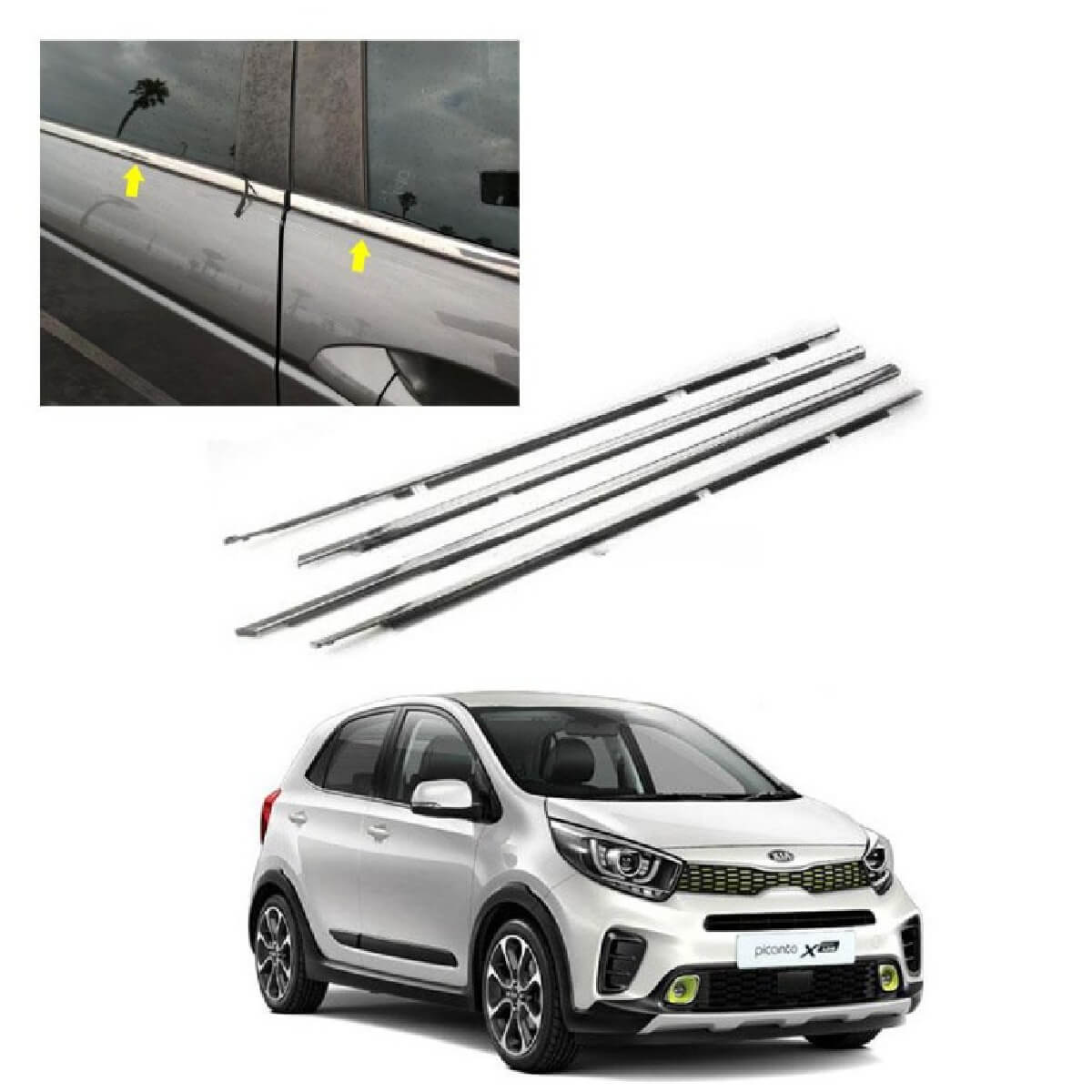 KIA Picanto Window Chrome Weather Strips 4 Pcs Model 2019 to 2021 - Image 1