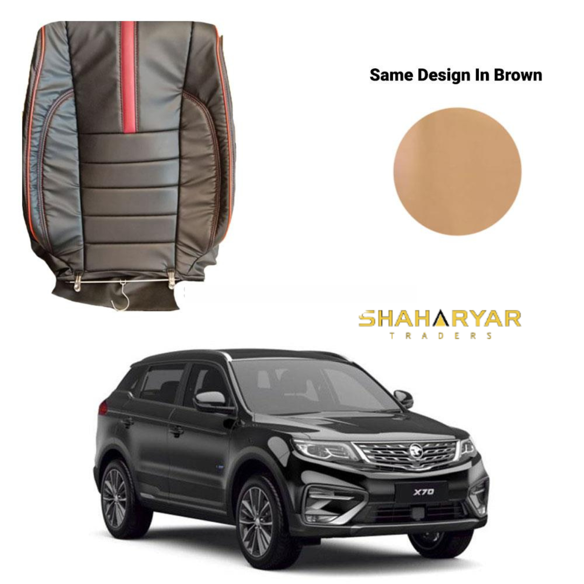 Proton X70 Japanese Rexine Seat Covers Type R Design Brown - Model 2021-2022 - Image 1