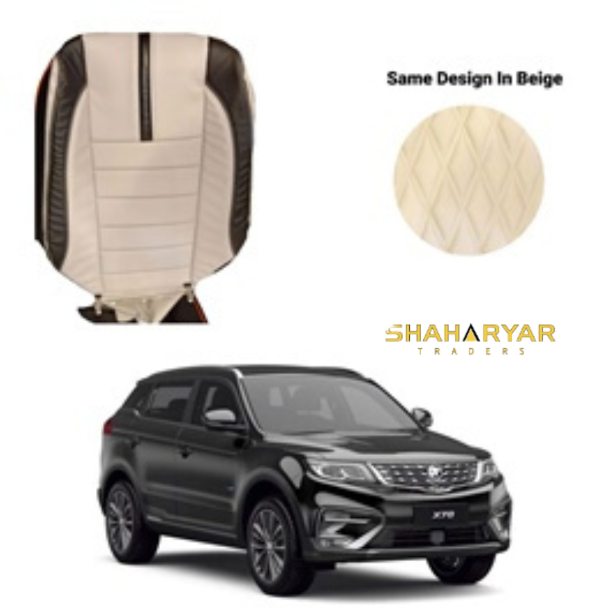Proton X70 Japanese Rexine Seat Covers Side Hockey Design Beige - Model 2021-2022 - Image 1