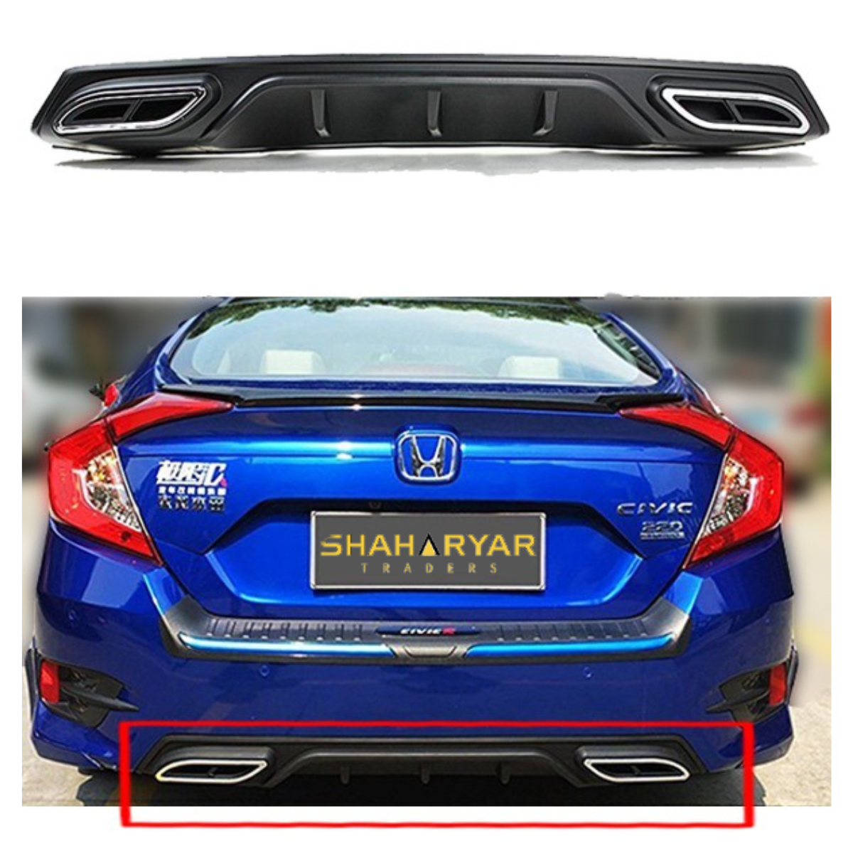 Honda Civic Bumper Diffuser Mercedes Style - Model 2016-2021 - Image 1