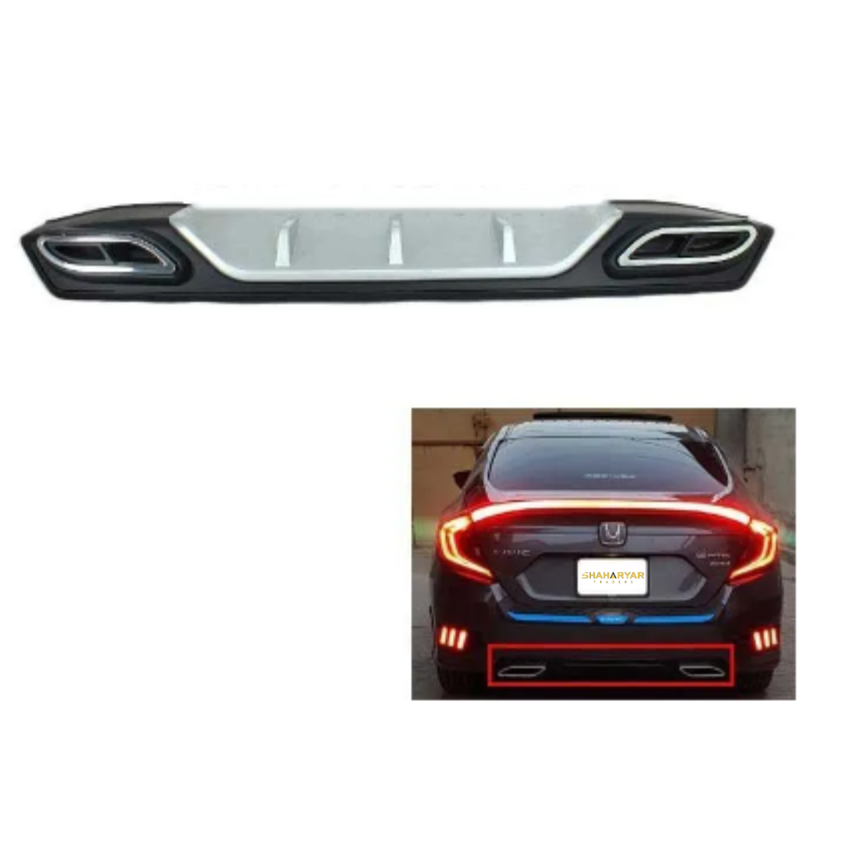 Honda Civic Bumper Diffuser Mercedes Style - Model 2016-2021 - Thumbnail 2