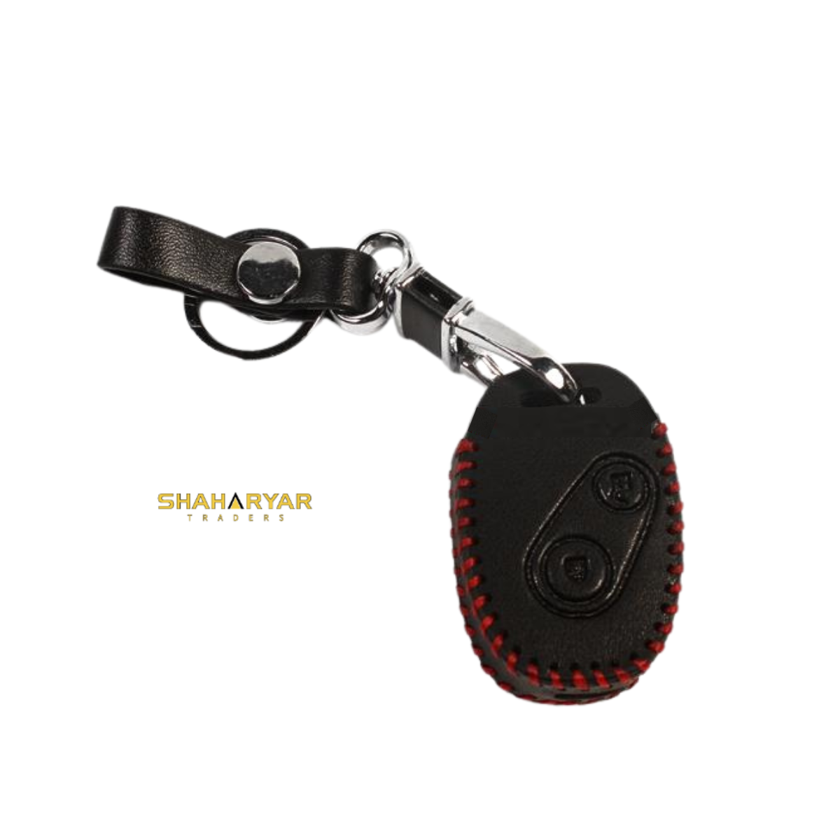 Honda Civic Black Leather Key Cover 2 Button with Key Chain - Image 1