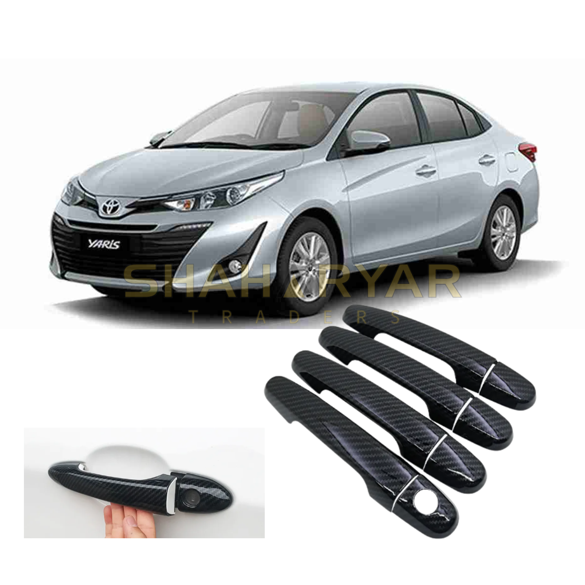 Toyota Yaris Door Handle Carbon Fiber Covers - Model 2020 to 2022 - Image 1