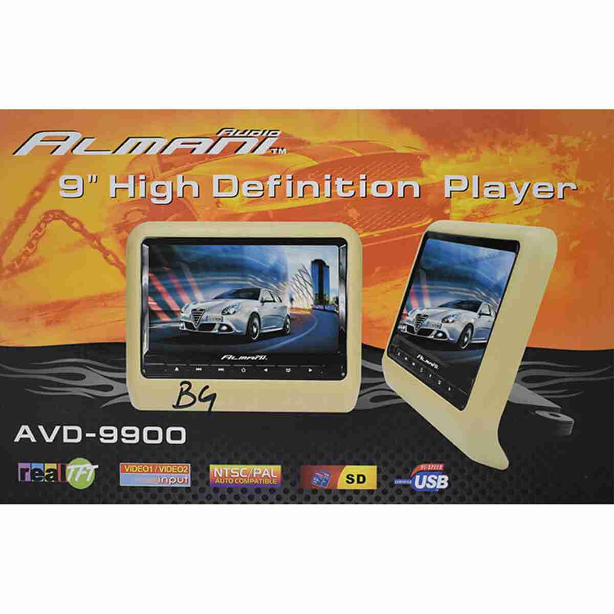 Almani Headrest AVD-9900 9 Inch with USB Port (Beige and Black) - Thumbnail 4