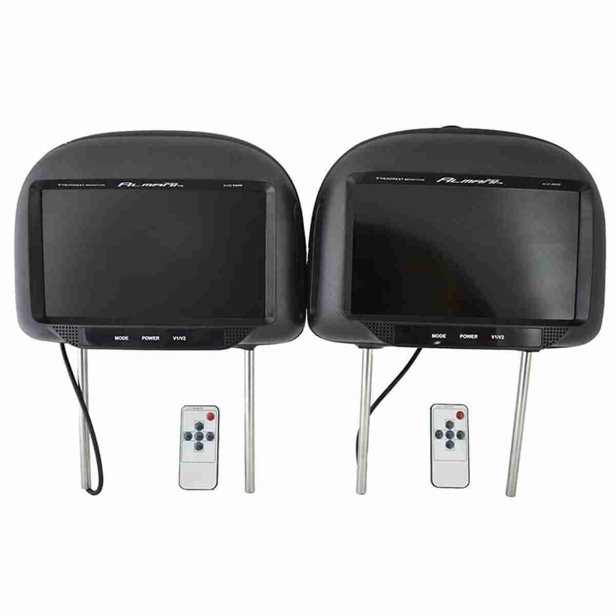 Dual Universal Vehicle Headrest Monitor - 7in Adjustable Almani Car Mount Multimedia Entertainment Display Screens for DVD Player and Video Games with Wireless IR Transmitter for Headphones - Image 1