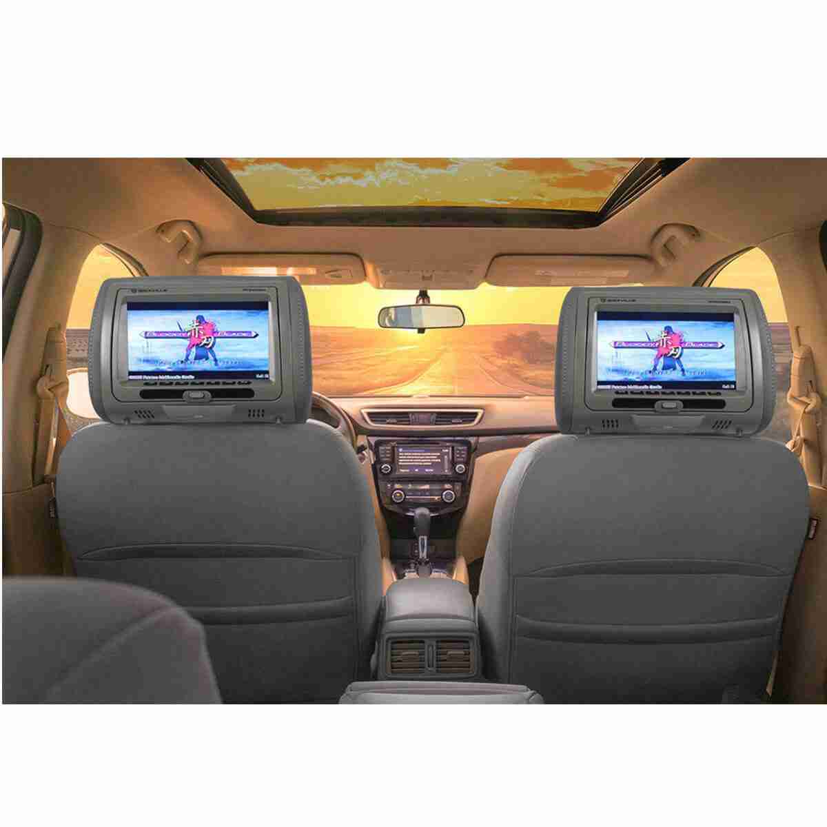 Dual Universal Vehicle Headrest Monitor - 7in Adjustable Almani Car Mount Multimedia Entertainment Display Screens for DVD Player and Video Games with Wireless IR Transmitter for Headphones - Thumbnail 2