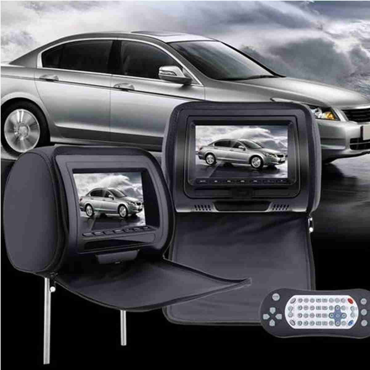 Dual Universal Vehicle Headrest Monitor - 7in Adjustable Almani Car Mount Multimedia Entertainment Display Screens for DVD Player and Video Games with Wireless IR Transmitter for Headphones - Thumbnail 3