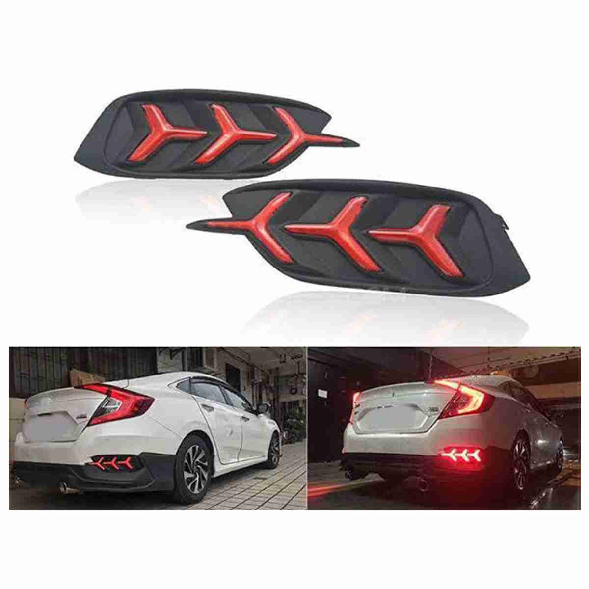 Back Bumper Reflector Led Light Lembo Style for Civic 2016 to 2019 - Thumbnail 3