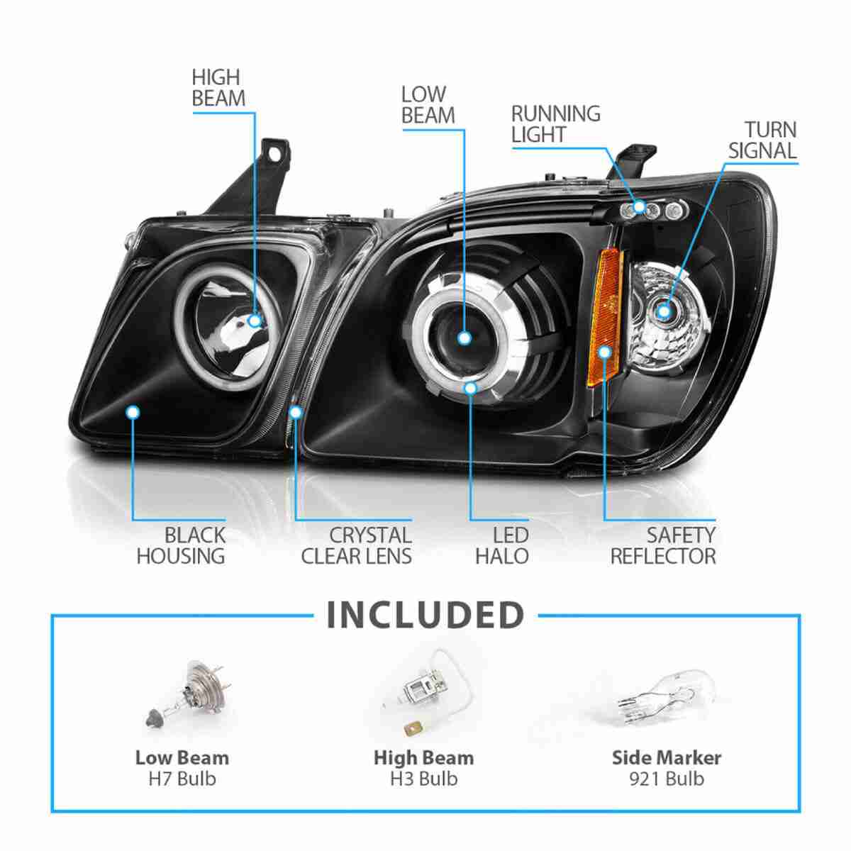 Projector Headlights Black For Lexus LX470 1998 to 2007 - Image 1