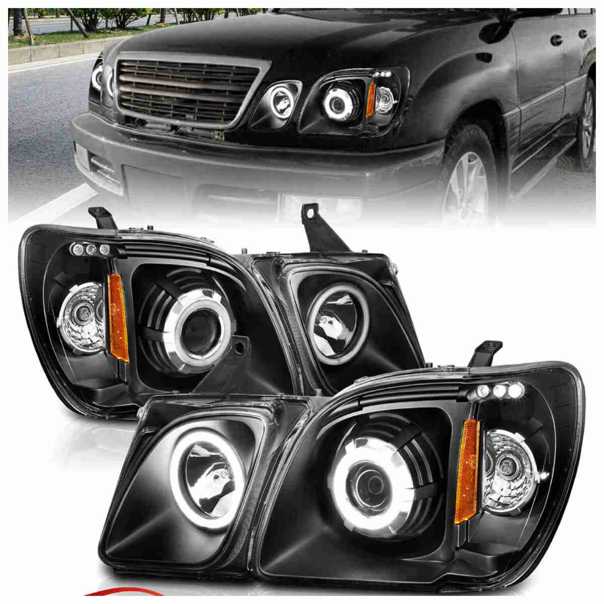Projector Headlights Black For Lexus LX470 1998 to 2007 - Thumbnail 2