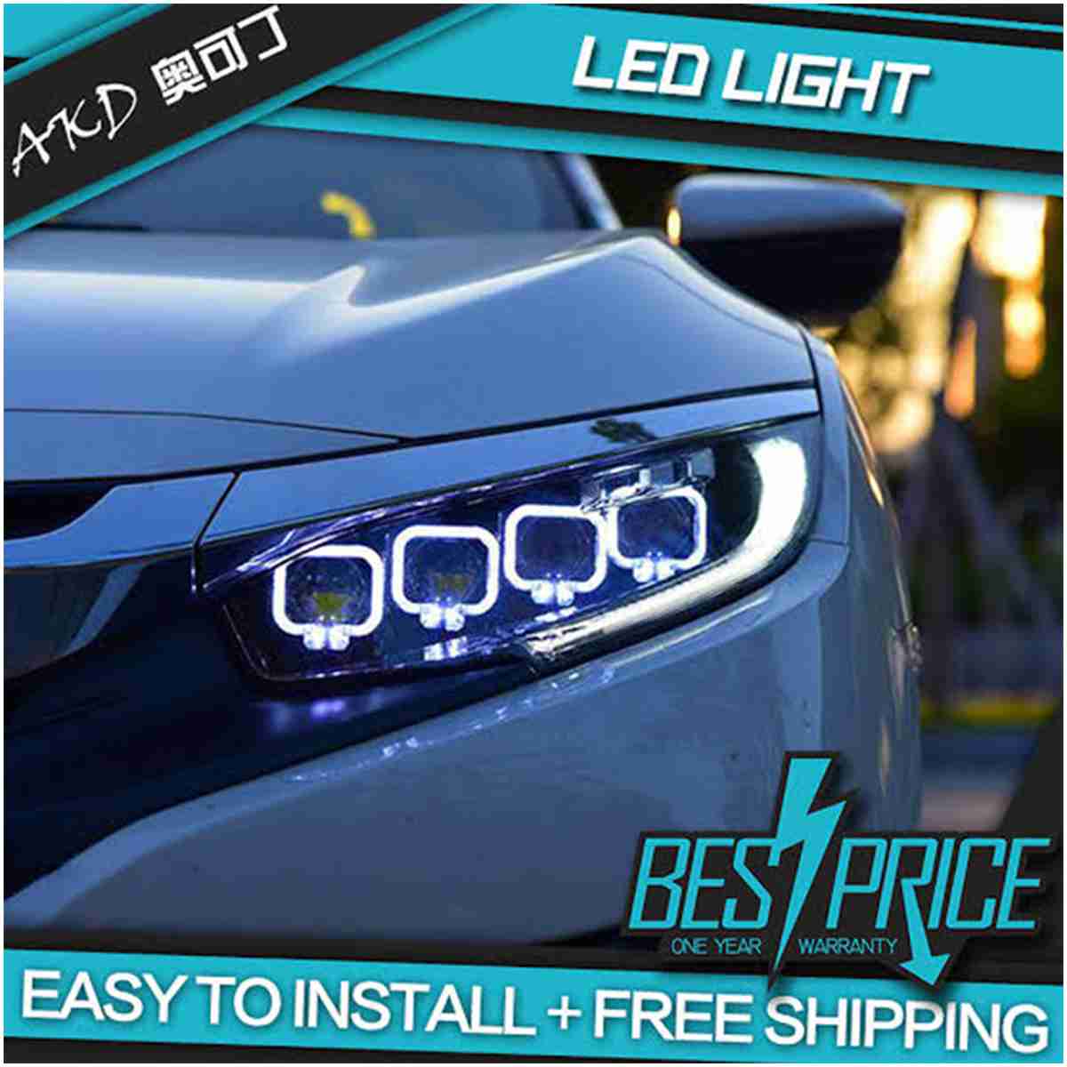 Headlights Bugatti Style for Honda Civic 2016 to 2019 - Thumbnail 2