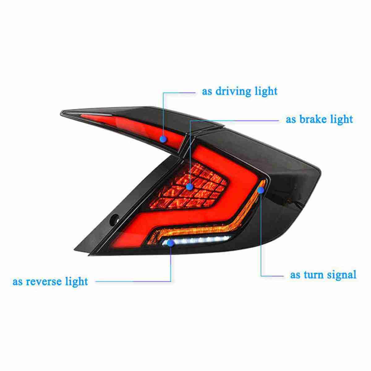 Back Tail Lamps 2Pcs - Back Lights V5 LED With Brake Reverse Dynamic Turn Signal for Honda Civic 2016 to 2020 - Thumbnail 2