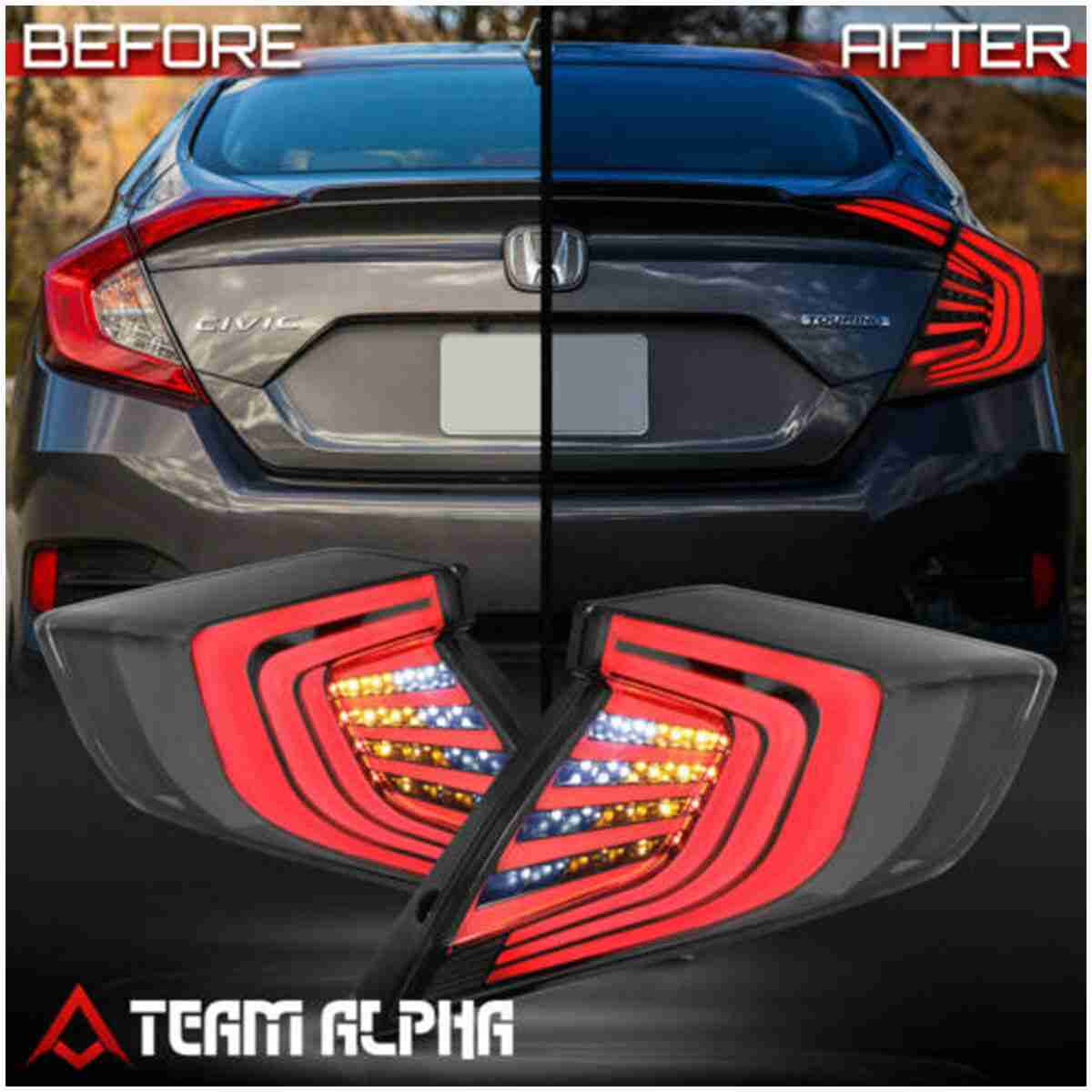 Back Lights Complete Sequential / Running Smoky Neon Tube Bar for Honda Civic 2016 to 2020 - Thumbnail 2