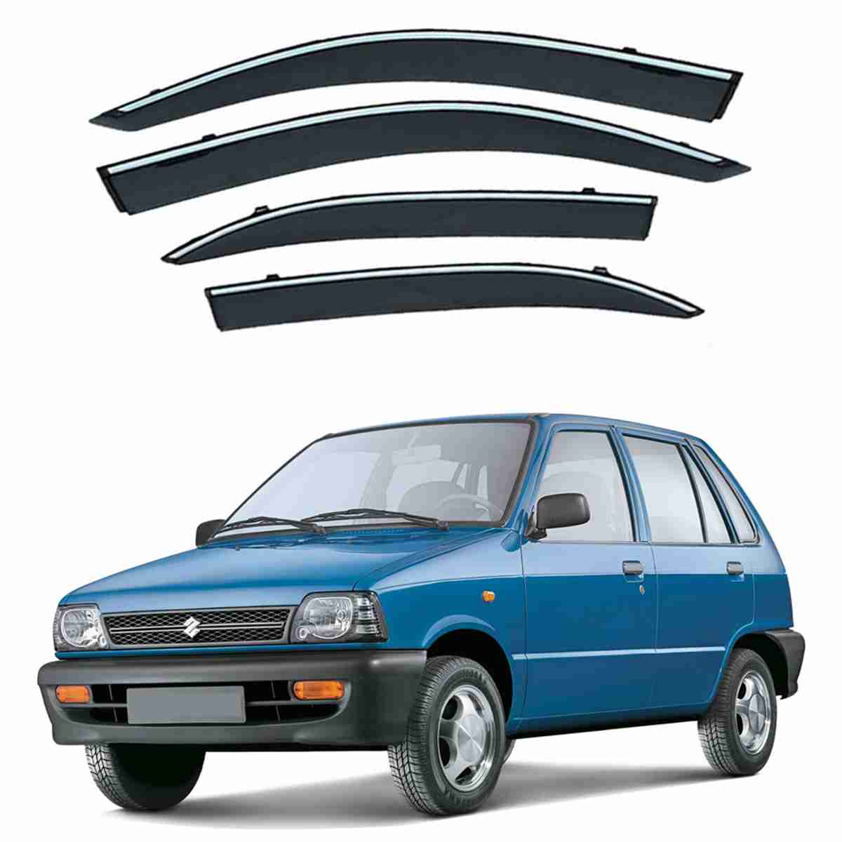 Suzuki Mehran 1992 to 2020 - Black Tinted Chrome Trim Air Press - Door Window Visor - Vent Shade - Sun Guard - Image 1