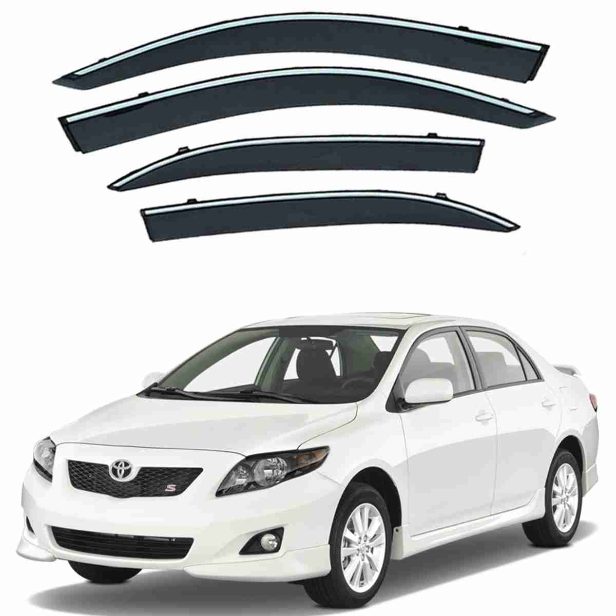 Toyota Corolla 2009 to 2012 - Black Tinted Chrome Trim Air Press - Door Window Visor - Vent Shade - Sun Guard - Image 1
