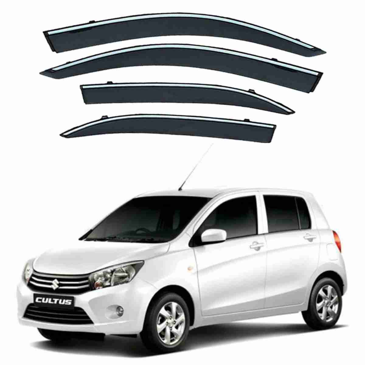 Suzuki Cultus 2017 to 2020 - Black Tinted Chrome Trim Air Press - Door Window Visor - Vent Shade - Sun Guard - Image 1