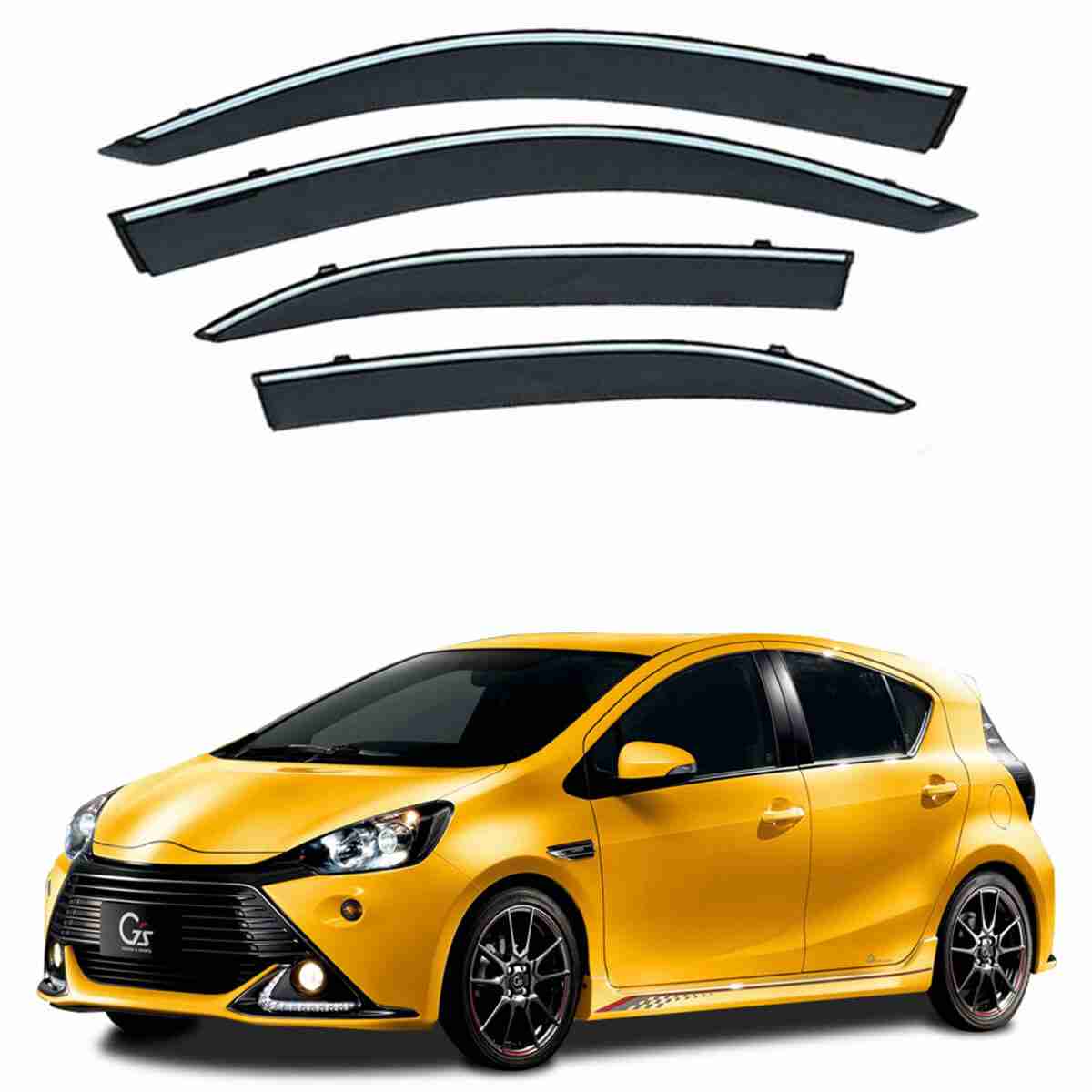 Toyota Aqua 2014 to 2017 - Black Tinted Chrome Trim Air Press - Door Window Visor - Vent Shade - Sun Guard - Image 1