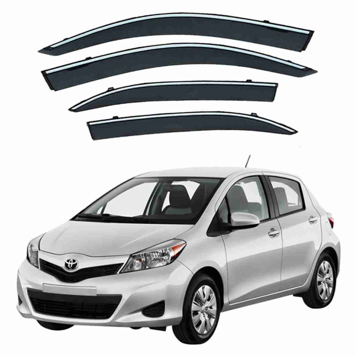 Toyota Vitz 2008 to 2014 - Black Tinted Chrome Trim Air Press - Door Window Visor - Vent Shade - Sun Guard - Image 1