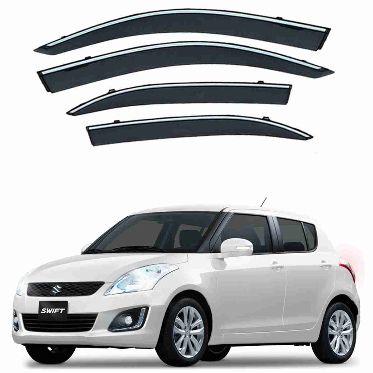 Suzuki Swift 2010 to 2017 - Black Tinted Chrome Trim Air Press - Door Window Visor - Vent Shade - Sun Guard - Image 1