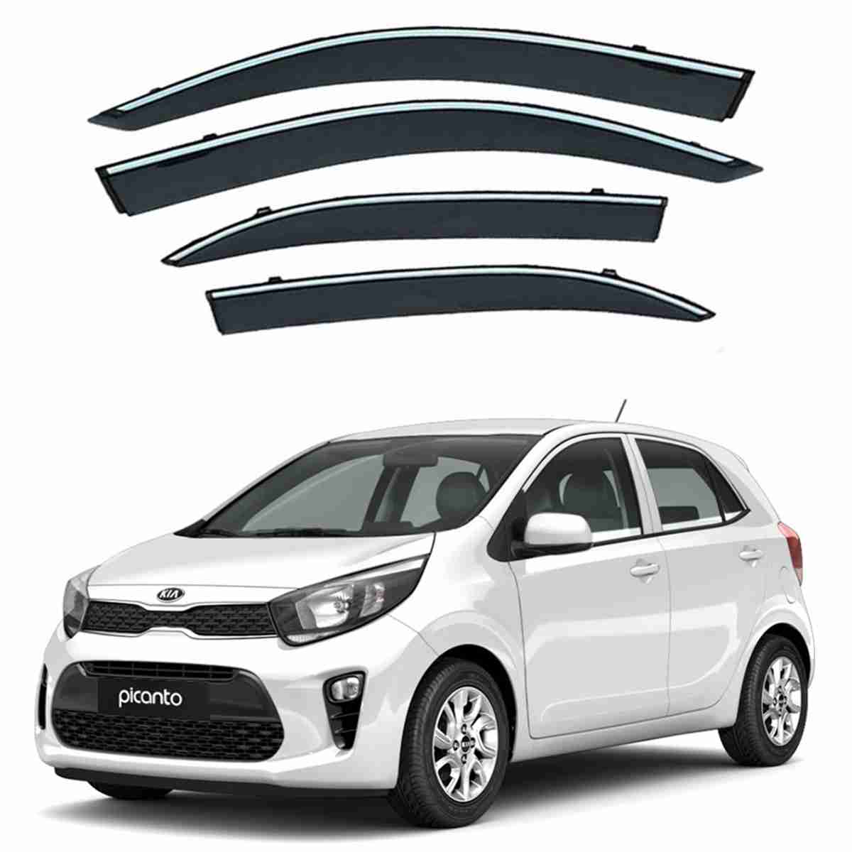 KIA Picanto 2019 to 2020 - Black Tinted Chrome Trim Air Press - Door Window Visor - Vent Shade - Sun Guard - Image 1