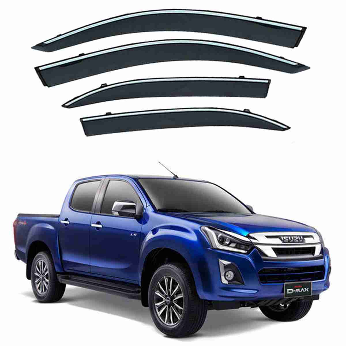 ISUZU D-Max 2018 to 2020 - Black Tinted Chrome Trim Air Press - Door Window Visor - Vent Shade - Sun Guard - Image 1
