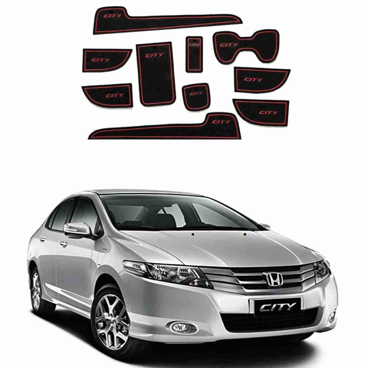 Non Slip PVC Mats in Red Color for Honda City 2009 to 2020 - Image 1