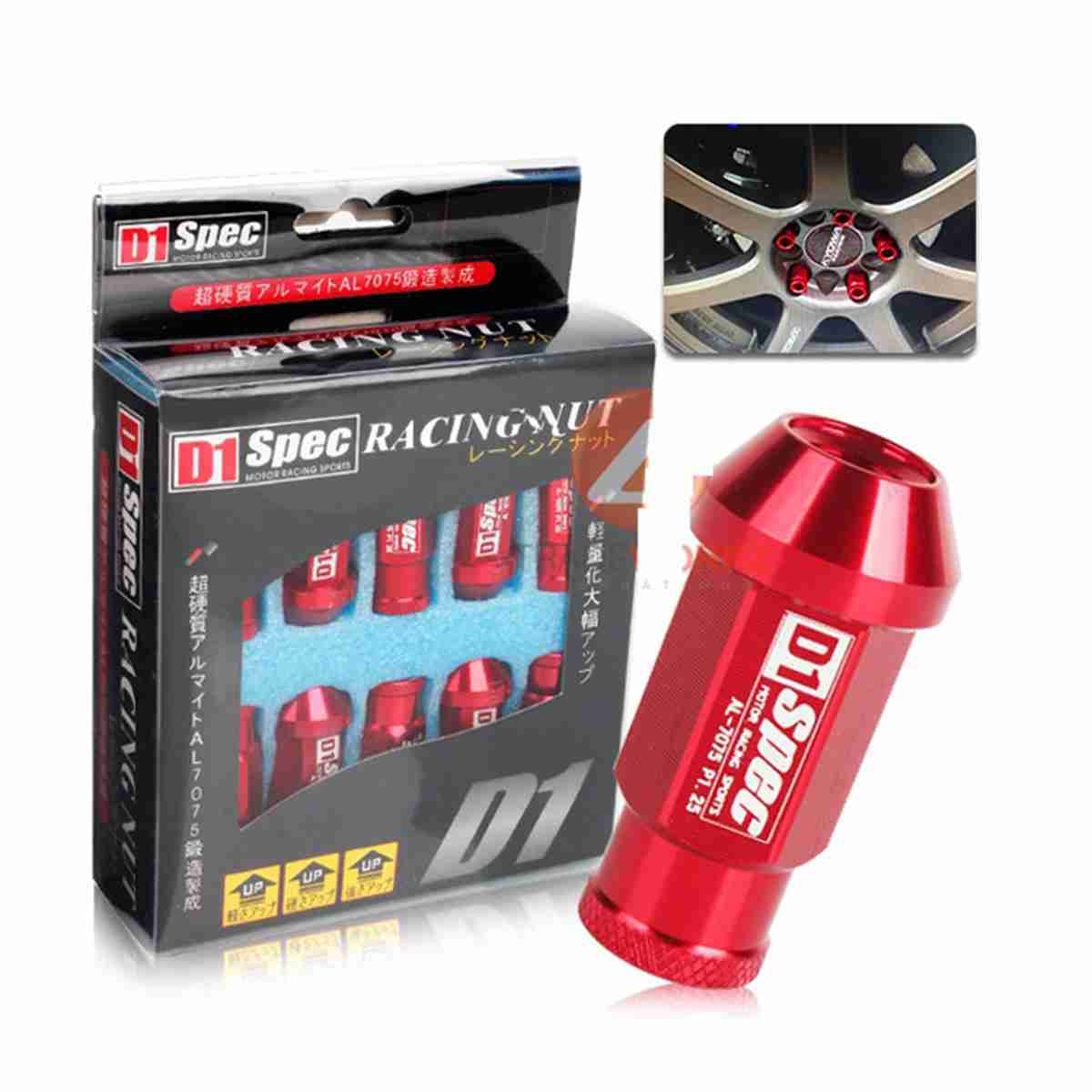 Set of 20 Pcs D1 Spec M12 X 1.5 Red Weight Bilet Racing Wheel Lug Nut - Image 1