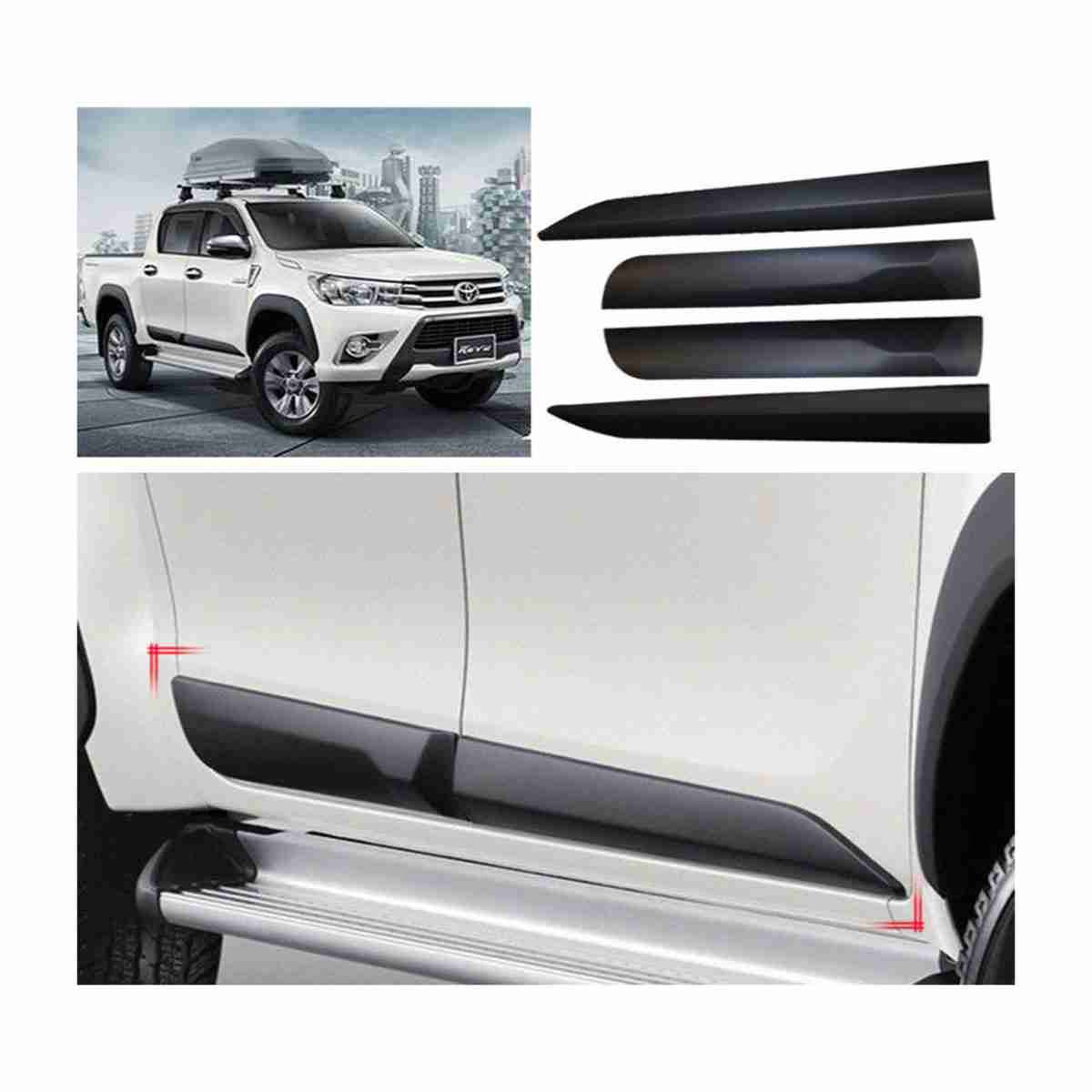Body Side Door Molding Trim Fit Black For Toyota Hilux Revo - Thumbnail 2