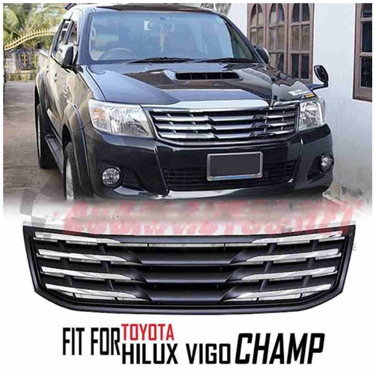 Toyota Hilux Vigo Champ 2012 to 2016 Chrome Black Grill - Thumbnail 4