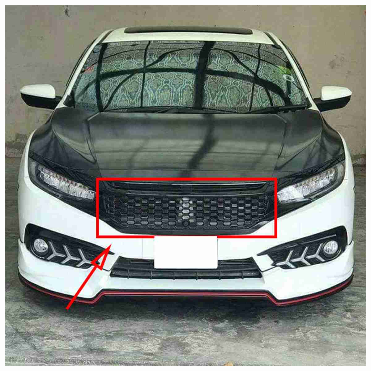 Honda Civic 2016 to 2020 Front Grill Si Style Glossy Black - Thumbnail 3