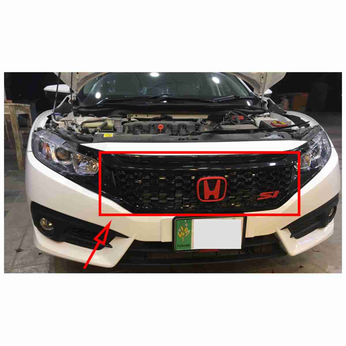 Honda Civic 2016 to 2020 Front Grill Si Style Glossy Black - Thumbnail 4