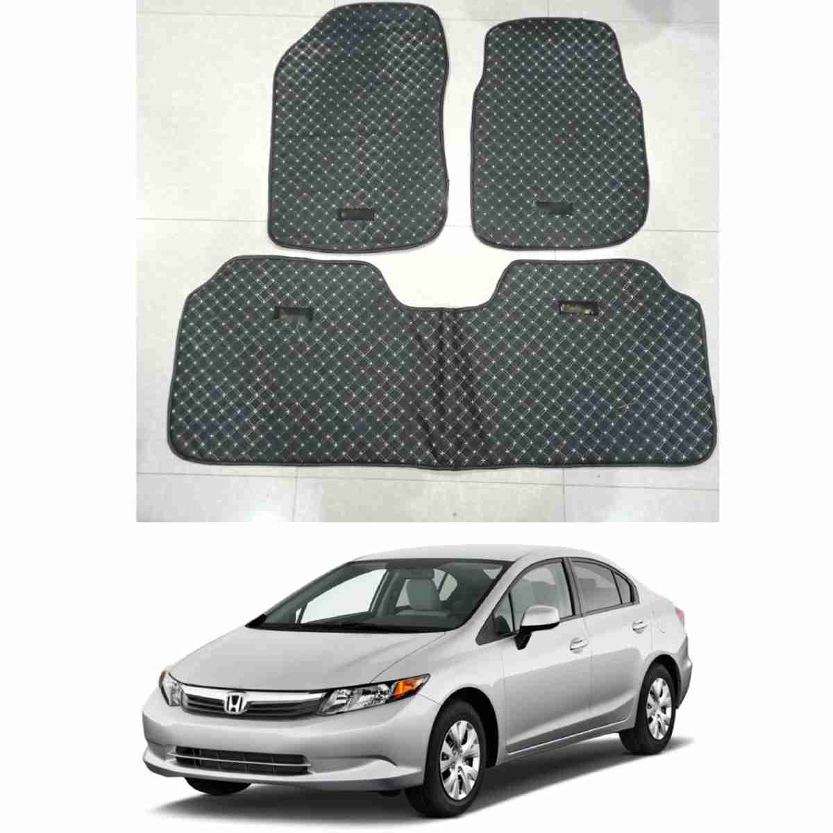 7D Floor Mats Plain Black For Honda Civic 2003 to 2012 - Image 1